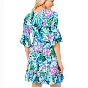 Lilly Pulitzer Kassi Wrap Ruffle Dress Onyx You Me And Giraffee, size Medium